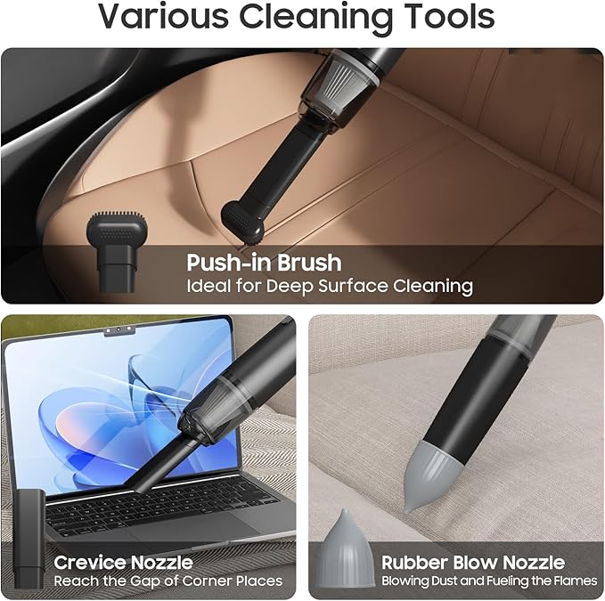 Handheld Vacuum Cordless, Car Vacuum Cleaner Portable with HEPA Filter, 2 Suction Modes, Mini Hand Held Vacuum Rechargeable for Car, Home, Pet Hair, Office, Desk, Keyboards (Black)