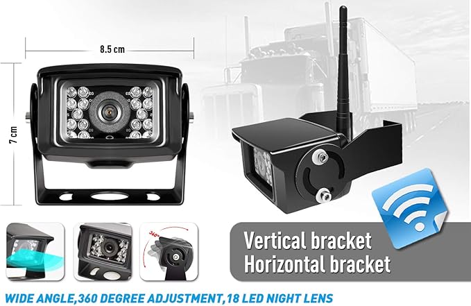 Digital Wireless Backup Camera System Kit, IP69 Waterproof Wireless Rear View Camera + 7’’ LCD Wireless Reverse Monitor for RV/Truck/Trailer/Bus/Camper/5th Wheel (W01-7 inch)