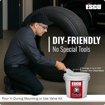 ESCO Tire Balance Beads – 17.6 lb Bulk Bucket (Model 20466C) | Reusable Ceramic Balancing Beads for Truck, RV, Motorcycle, Trailer & Car Tires | Reduces Vibration & Improves Tire Life