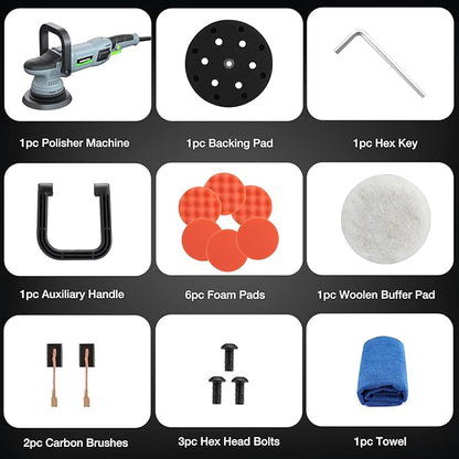 WORKPRO Buffer Polisher, 6-inch 1080W Dual Action Random Orbital Polish Kit for Car Detailing, 6 Variable Speed DA Polisher with Backing/Woolen/Foam Pads, Towel for Waxing, Buffing, Polishing