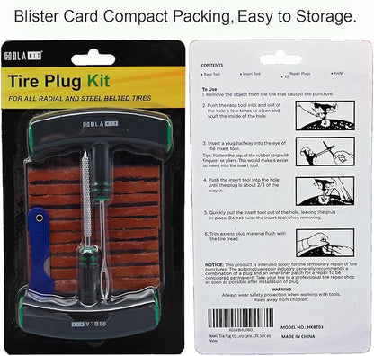 HolaKit Tire Plug Kit, 13PCS Tire Repair Kit with Self-Vulcanizing Plugs, Ergonomic Oversized & Rubber-Grip T-Handle Tools, Flat Tire Puncture Repair Tools for Cars, Motorcycle, ATV, SUV, etc
