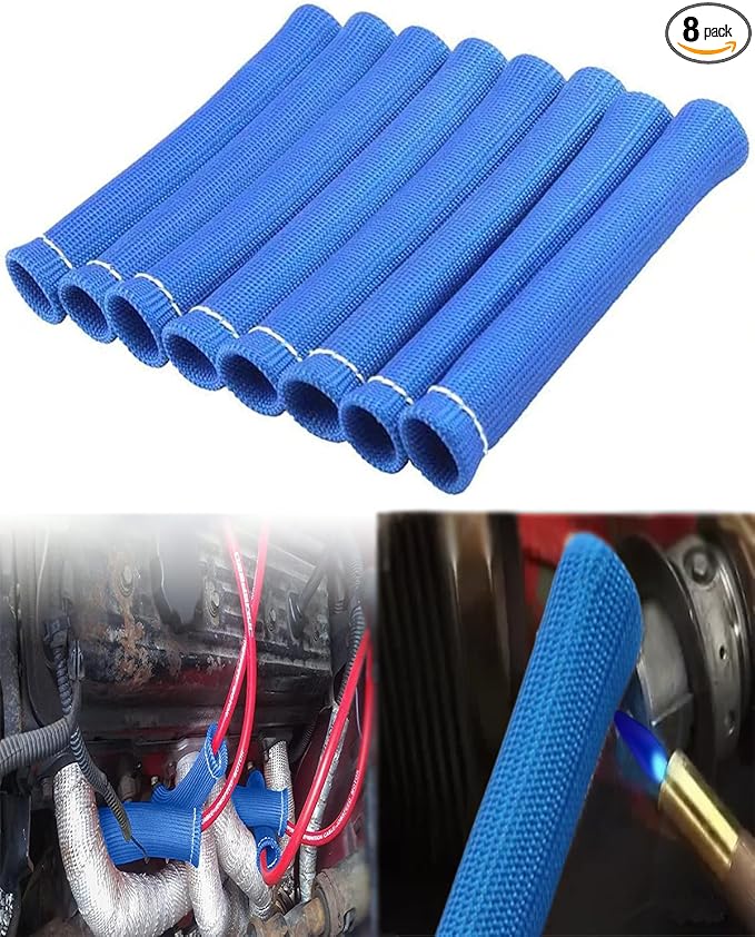 Spark Plug Heat Sleeve Protection - 8 PCS 2500° Spark Plug Wire Boots Protector, 6 Inches Spark Plug Wire Heat Shield Cover Replacement for LS1 / LS2 SBC BBC 350 454 Car Truck, Blue