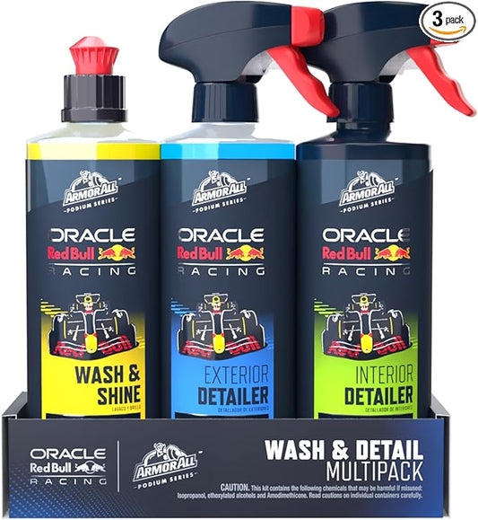 Armor All Podium Series 3-Piece Car Wash & Detail Kit Developed With Oracle Red Bull Racing, Includes Hybrid Ceramic Wash & Shine, Exterior Detailer Spray, and Interior Detailer Spray, 16 fl oz Each