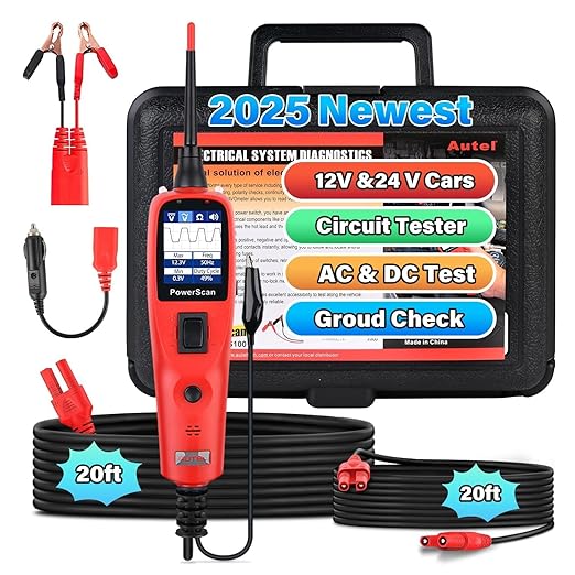 Autel PowerScan PS100 Automotive Circuit Tester 2.0, 12-24V Power Circuit Probe Tool, Auto Electrical Short Open Circuit Finder, AC/DC/Resistance/Component/Signal/Test Tool, w 20ft Extension Cable
