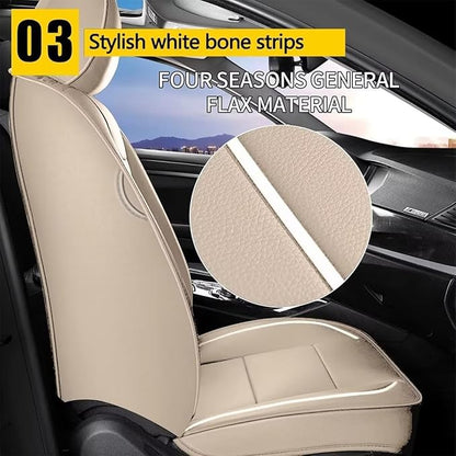 YORKNEIC Leather Car Seat Covers Fit for Hyundai Kona 2018-2025: 2 Front Set Seat Covers - Waterproof Auto Seat Protector Compatible Airbag (Beige)