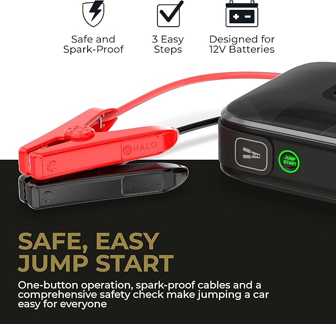 HALO Bolt Ultimate 3 Portable Car Battery Jump Starter | 130 PSI Air Compressor, 55.5Wh USB Power Bank, Large Display, Emergency Floodlight & Charger, Jumps Cars SUVs & Trucks, Inflates Tires — Yellow