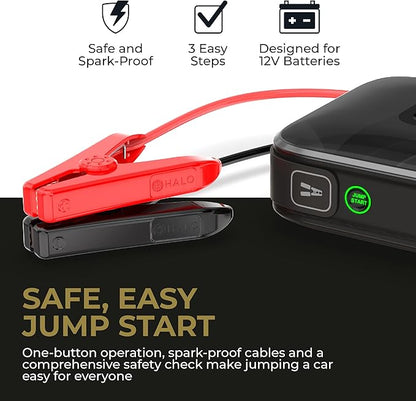 HALO Bolt Ultimate 3 Portable Car Battery Jump Starter | 130 PSI Air Compressor, 55.5Wh USB Power Bank, Large Display, Emergency Floodlight & Charger, Jumps Cars SUVs & Trucks, Inflates Tires — Grey