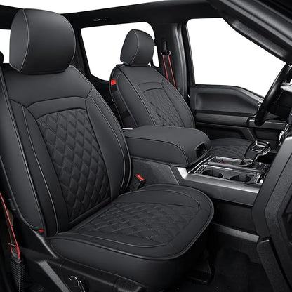 LUCKYMAN CLUB F150 Faux Leather Seat Covers Fit for 2010-2014 F150 2011-2016 F250 F350 F450 Pickup Trucks(Front Pair, Black)