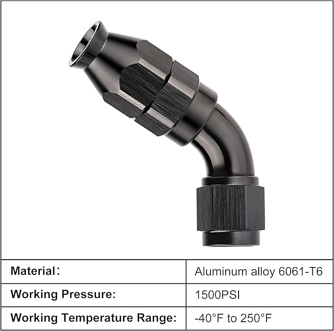 EVIL ENERGY 4AN 60 Degree PTFE One Piece Full Flow End Hose Fitting Aluminum Black
