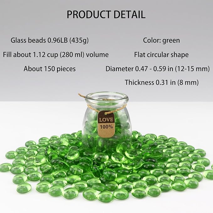 0.96LB Glass Beads Vase Filler Aquarium Gravel Decor Flat Glass Marbles Gems Pebbles Fish Tank Rocks Home Decorative Art Craft - Green