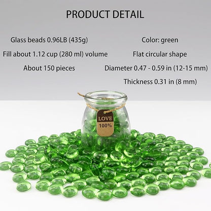 0.96LB Glass Beads Vase Filler Aquarium Gravel Decor Flat Glass Marbles Gems Pebbles Fish Tank Rocks Home Decorative Art Craft - Green