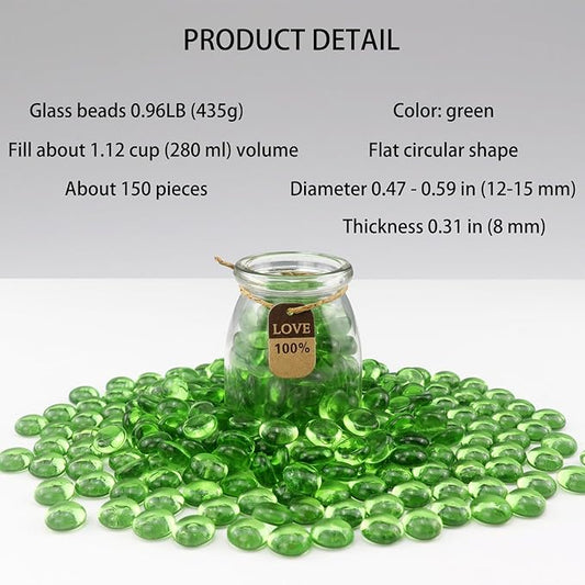 0.96LB Glass Beads Vase Filler Aquarium Gravel Decor Flat Glass Marbles Gems Pebbles Fish Tank Rocks Home Decorative Art Craft - Green