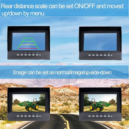 7" 1080P AHD Wired Reverse Rear View Backup Two-Camera System,Guide line, IP69K Waterproof Monitor& Camera, Night Vision, Vibration-proof 10G for Tractor/Truck/Excavator/Van/Skid Steer/Heavy Equipment