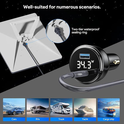 EDUP Starlink Mini Car Adapter DC Power Cable & Starlink Cigarette Lighter Adapter with Digital Display, Waterproof Car Charging Cable,USB A 35W & USB C 65W Ports for Star Link Mini (3M/ 9.8FT)