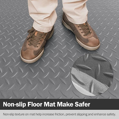 Nisorpa Garage Floor Rubber Mat,4Ft x 8.2Ft Rubber Flooring Rolls,1/8 Inch Thick Heavy Duty Diamond Plate Rubber Garage Floor Covering Waterproof Park