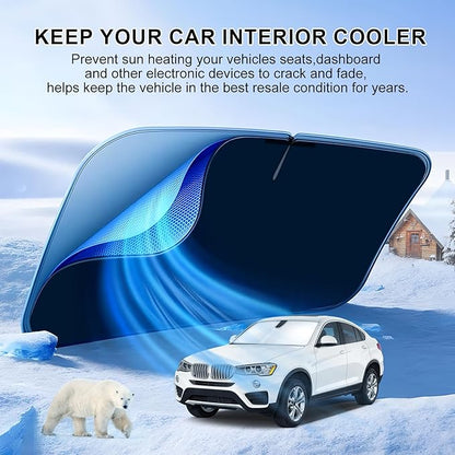 T TGBROS Windshield Sun Shade Custom Fit for 2015-2018 BMW X4 Accessories Foldable Sun Shield Reflective Polyester Sun Visor Cover Block Heat and Sun Protection
