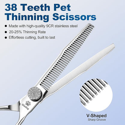 GLADOG 6.5" 9CR Thinning Shears for Dogs - Professional Dog Thinning Scissors with Luxurious Diamond Pivot Nut, Ideal Dog Grooming Scissors for Reducing Bulk, Dog Shears，Dogs Scissor for Grooming