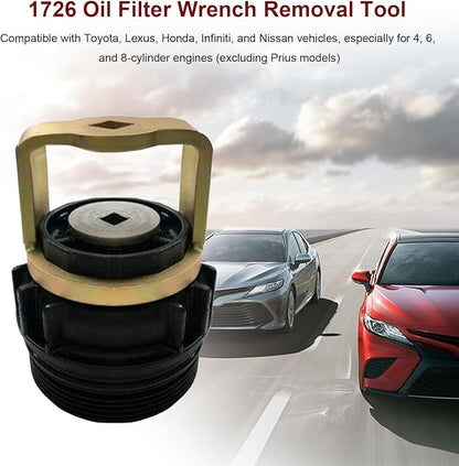 1726 Oil Filter Wrench Removal Tool Compatible with Toyota Nissan, Honda, Lexus, Scion 4, 6, 8 Cylinder Engines, Canister Oil Filter Socket Wrench 64mm X 14 Flute Oil Filter Cup