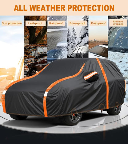 Car Cover Waterproof All Weather for SUV Automobiles UV Protection Snowproof Rain Sun with Door Zipper Full Exterior Outdoor Full Car Cover Universal Fit Up to 194"
