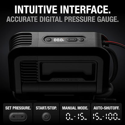 NOCO AIR20: UltraFast 20A Tire Inflator - 12V Portable Air Compressor Pump, 100 PSI Max – 47 SLPM Airflow Inflates 0–40 PSI in 2.5 Minutes – Digital Gauge + Auto-Shutoff