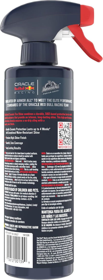 Armor All Podium Series Hybrid Ceramic High Gloss Tire Shine Spray, 16 fl oz, Long-Lasting Car Tire Shine Developed in Collaboration With Oracle Red Bull Racing