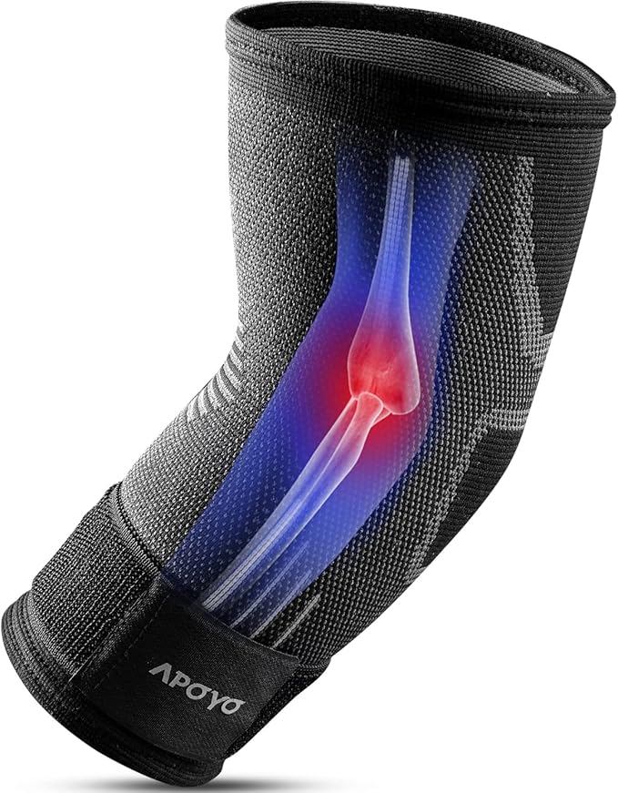 APOYO Elbow Brace for Tendonitis and Tennis Elbow, Compression Sleeve for Arthritis, Workouts, Reduce Joint Pain During Fitness Activity (Large)