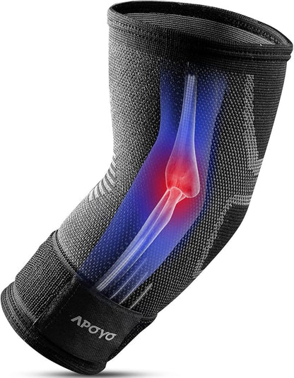 APOYO Elbow Brace for Tendonitis and Tennis Elbow, Compression Sleeve for Arthritis, Workouts, Reduce Joint Pain During Fitness Activity (Large)