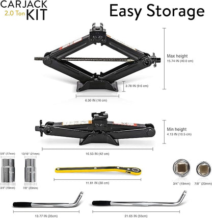 Car Jack Kit | Scissor Jack for Car 2 Ton (4,400 lbs) - Tire Jack Tool Kit | Portable, Ideal for SUV and Auto - Universal Kit with Lug Wrench | Heavy Duty Material