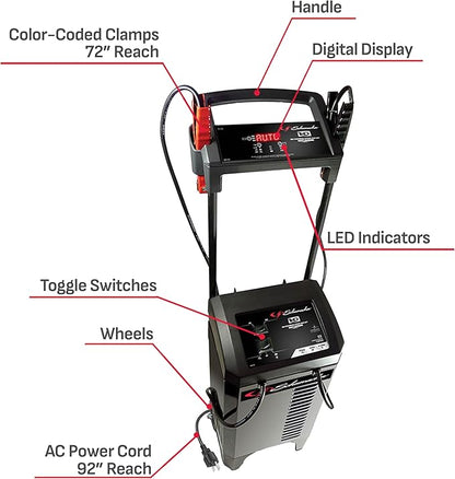 Schumacher Electric Wheeled 6A Car Battery Charger and 275A Engine Starter, 6-in-1 Solution for 6V/12V Batteries, Battery Maintainer, 40A Boost, SC1326, For Power Sport, Automotive, & Marine Batteries