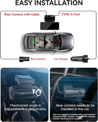 Dash Cam Front Rear 4K Built-in 5G WiFi GPS, Voice Control, 3.39 inch IPS Screen, Dual Dash Camera for Car Includes 64GB SD Card, Super Night Vision, 24H Parking Monitor, Supercapacitor, Type C, HDR