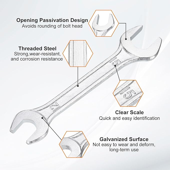 HARFINGTON 5pcs Double Open End Wrench 12mm x 15mm Metric 15 Degree Offset Angle Small Flat Head Wrench Galvanizing Open Ended Spanner for Automotive Repair Furniture Assembly