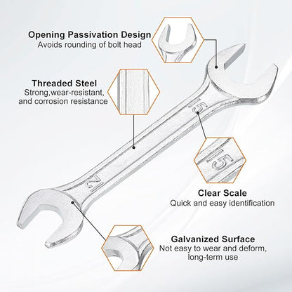 HARFINGTON 5pcs Double Open End Wrench 12mm x 15mm Metric 15 Degree Offset Angle Small Flat Head Wrench Galvanizing Open Ended Spanner for Automotive Repair Furniture Assembly