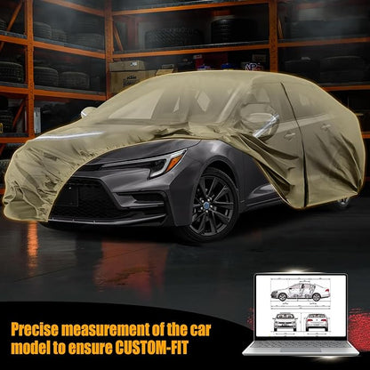 Waterproof Car Covers Replace for 2004-2025 Toyota Corolla Sedan, Multilayer Heavy Duty with Cotton Liner All Weather Car Cover with Zipper Door, Windproof Bands for Snow Rain Dust Protection