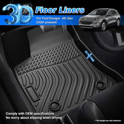 Floor Mats for Ford Escape (Hybrid/Plug-in Hybrid) 2020-2025 2026, All Weather Floor Liner for Escape Accessories Heavy Duty Waterproof