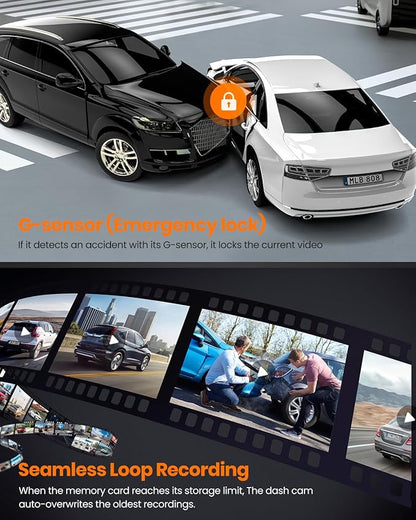 4K Dash Cam Front and Rear, Built-in WiFi GPS, 3.3"IPS Screen, HDR Night Vision Car Dash Camera, for App Control, G-Sensor, Loop Recording, Accident Record, Parking Monitor, Support 512GB Max