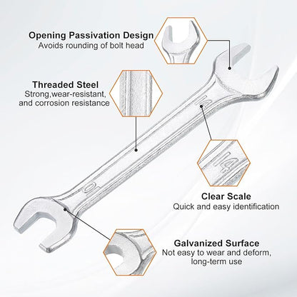 HARFINGTON 2pcs Double Open End Wrench 10mm x 14mm Metric 15 Degree Offset Angle Small Flat Head Wrench Galvanizing Open Ended Spanner for Automotive Repair Furniture Assembly