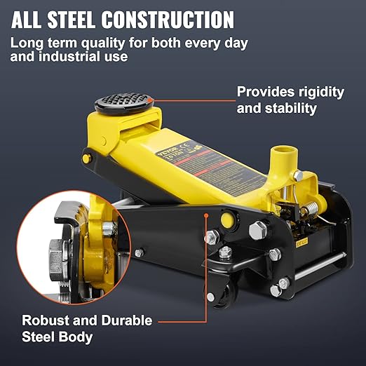 VEVOR 3 Ton Low Profile Floor Jack for All Terrain Vehicles, Heavy-Duty Steel Racing Jack with Quick Lift Pump, 5.12"-20" Lifting Range, 3.0 tons