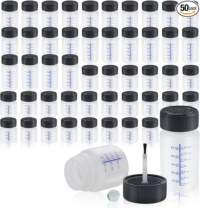 Lichamp Touch Up Paint Container, 25pc 1 oz and 25pc 2 oz Paint Touch Up Bottles with Brush, 1 Ounce (30ml) and 2 Ounce (60ml) A350TP