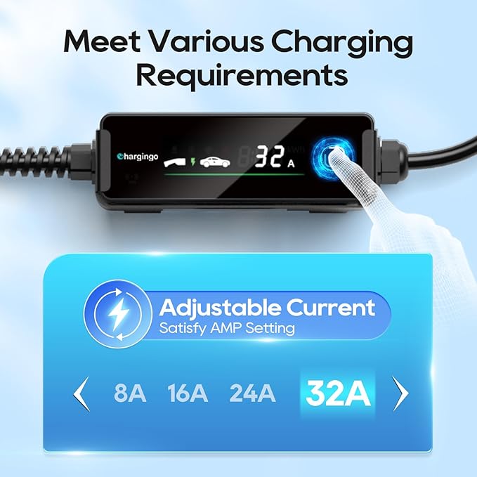 Level 1-2 Tesla Charger (32A,240V,NEMA 14-50P) with 25FT Charging Cable,ETL & FCC Listed,Home/Outdoor Portable Tesla Charger for All Tesla Models 3/Y/S/X/Cybertruck,Timing Delay