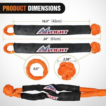 Nilight Kinetic Recovery Tow Rope Kit with 2 Soft Shackle 1" x 30ft Heavy Duty Offroad Tow Rope Snatch Strap Towing Strap kit (33,000LBS) for UTV ATV SUV Truck Car Jeep Tractor