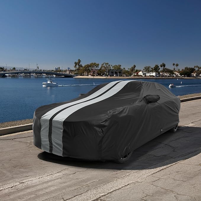 iCarCover Custom Car Cover for Buick Lacrosse (2005-2019) Waterproof All-Weather Rain Snow UV Sun Protector Full Exterior Indoor Outdoor Car Cover (Stripe - Black/Gray)