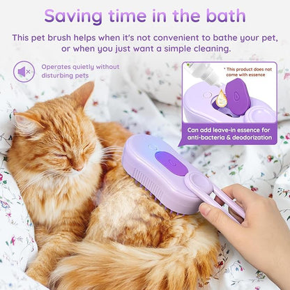 GKZ Cat Steam Brush, 3 in 1 Pet Comb for Massage, Cleaning, Shedding and Combing, Electric Mist to Prevent Flyaways for Home, Dogs and Cat Lovers - Purple
