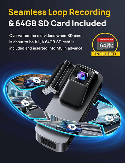 3 Channel 4K Dash Cam Front and Rear Inside, Built-in 5G WiFi, 4K+1080P+1080P Dash Camera for Cars with 64GB Card, Dashcam with Loop Recording, G-Sensor, 24H Parking Monitor, Silver