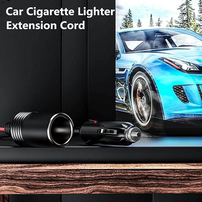 KEWIG 12/24V Car Cigarette Lighter Extension Cord - 26FT Cigarette Lighter Plug Cable- 16AWG Heavy Duty Extension Cable with 15A Fuse and LED Indicator