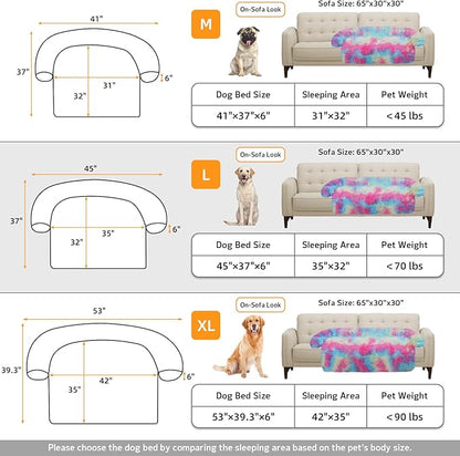 GGIB Calming Dog Bed Fluffy Plush Dog Mat for Furniture Protector with Removable Washable Cover for Large Medium Small Dogs and Cats (Large, Rainbow)