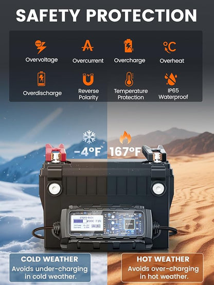 ANCEL BT521 3-in-1 Car Battery Charger, Tester and Maintainer for 12V Lead-Acid Batteries, 5A Smart Trickle Charger and Desulfator with Overcharge Protection & Temperature Compensation, LCD Display