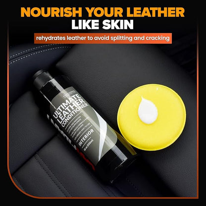 Carfidant Ultimate Leather Conditioner & Restorer - Full Leather Restore & Conditioning Kit with Applicator Pad for Car Seats, Couch, Furniture, Shoe, Sofa, Bag & Purses - 18 fl. oz.
