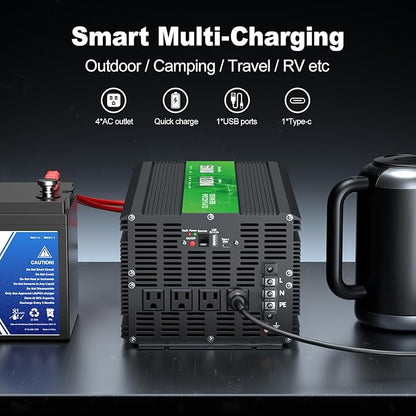 5600W Power Inverter,Peak Power 11200W 12V DC to AC 110120V,Remote Control with 4AC Outlets and3.1USB Port,LCDDisplay for Outdoor Activities,Emergency