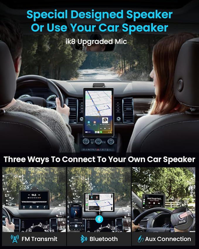 8” Wireless Apple CarPlay Screen for Car with Android Auto & 1080P Backup Camera, Rotatable Touchscreen Car Stereo, Vertical & Horizontal Mode, Bluetooth, GPS Navigation, Mirror Link