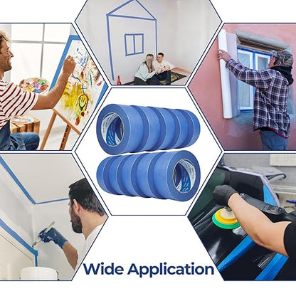 10 Rolls Blue Painters Tape 2 Inch, Bulk Masking Master Tape 60 Yards, Wall Masking Tape No Residue, Multi-Surface Painter's Tape for Wall Painting Edge Treatment DIY Crafts,600 Yards Totally
